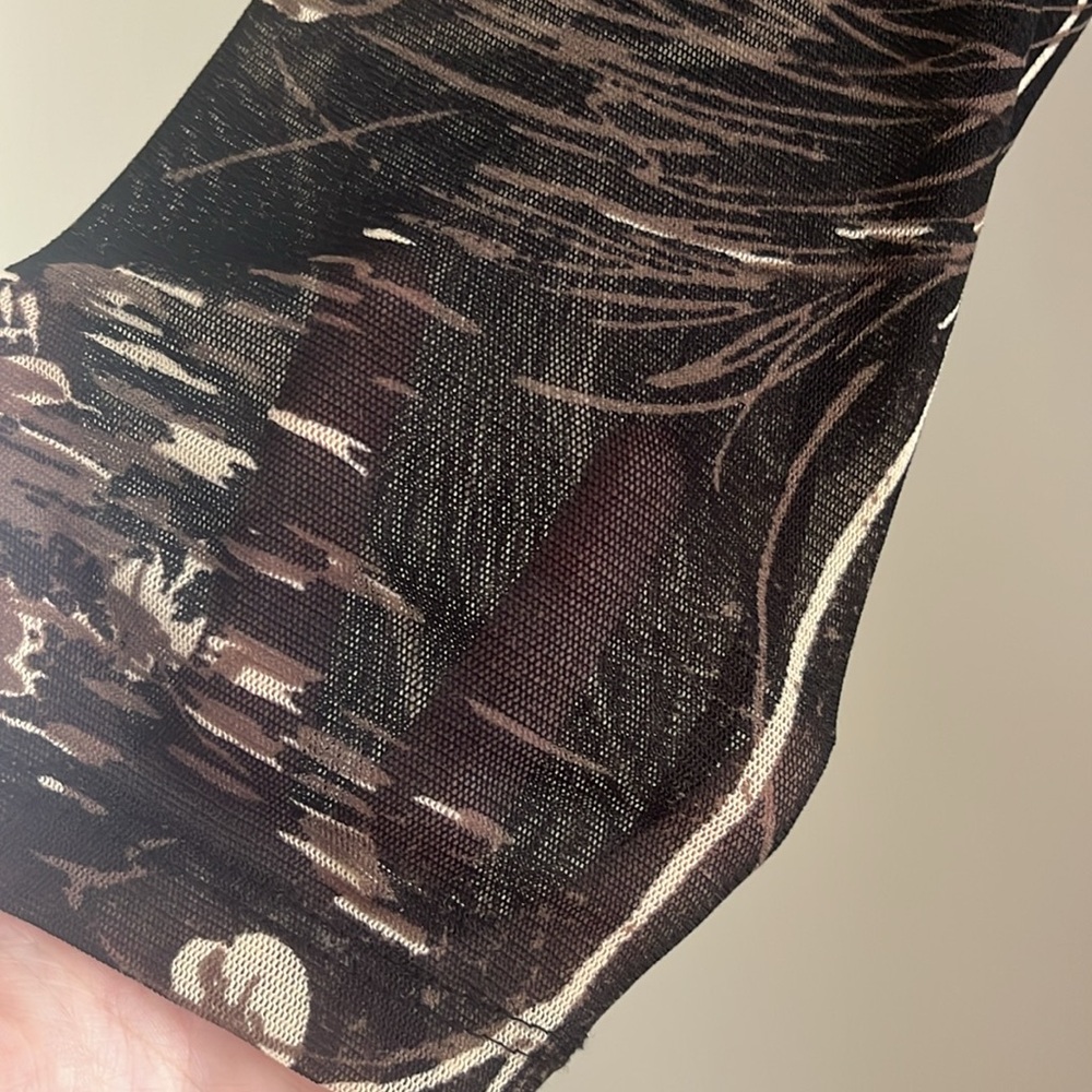 Vintage Coldwater Creek Abstract Floral‎ Surplice Mesh Black Cream Y2K Artsy - Picture 4 of 6